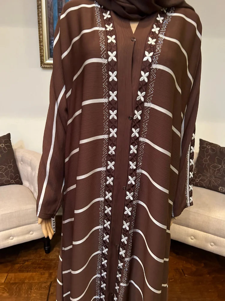 Plain Abaya with Stripes