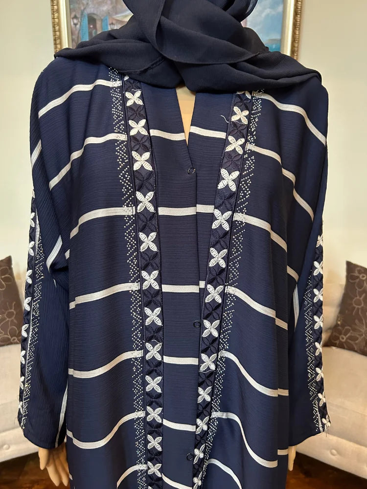 Plain Abaya with Stripes