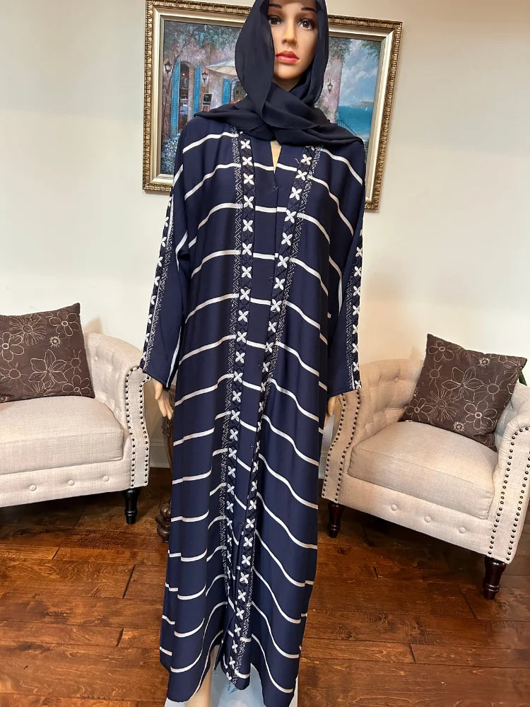 Plain Abaya with Stripes