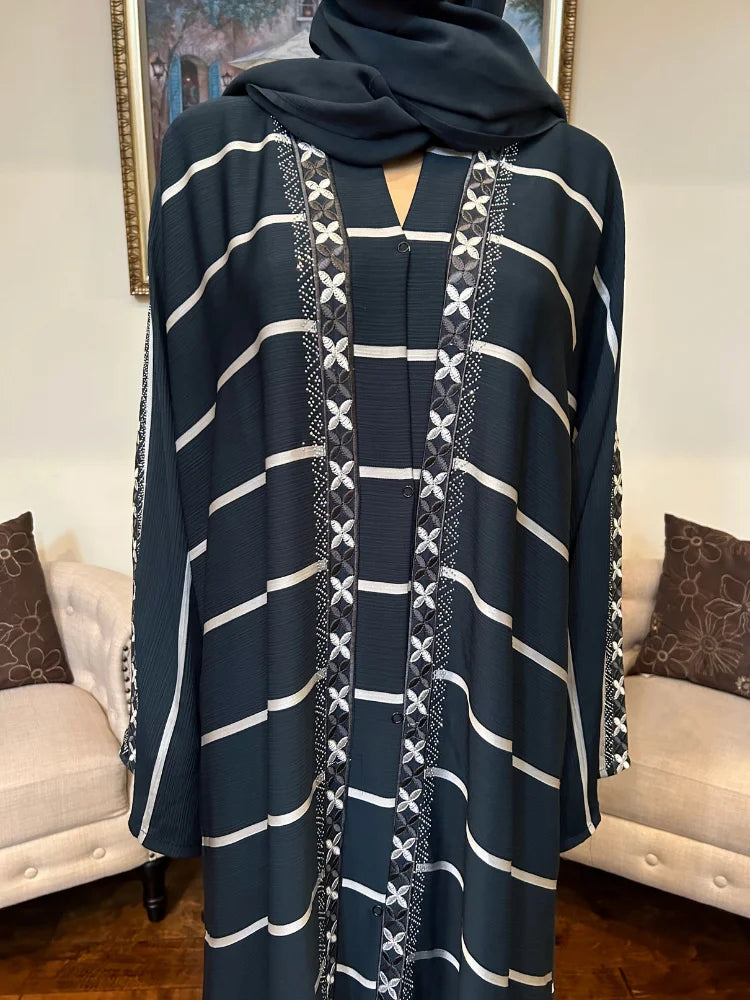 Plain Abaya with Stripes