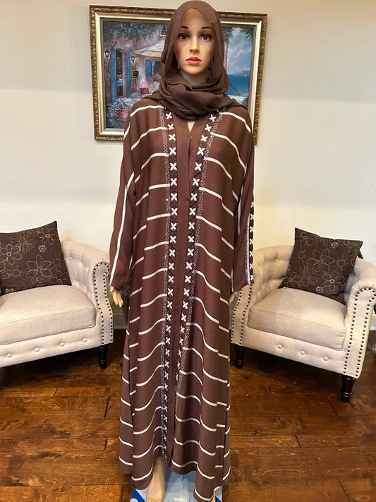 Plain Abaya with Stripes