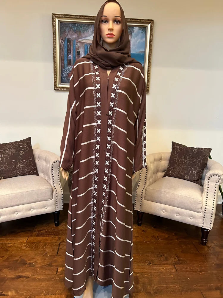 Plain Abaya with Stripes