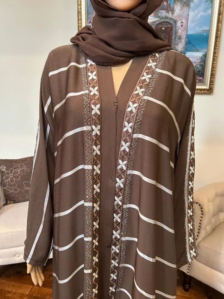 Plain Abaya with Stripes