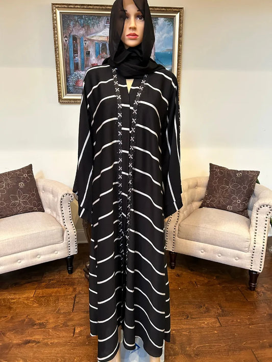 Plain Abaya with Stripes