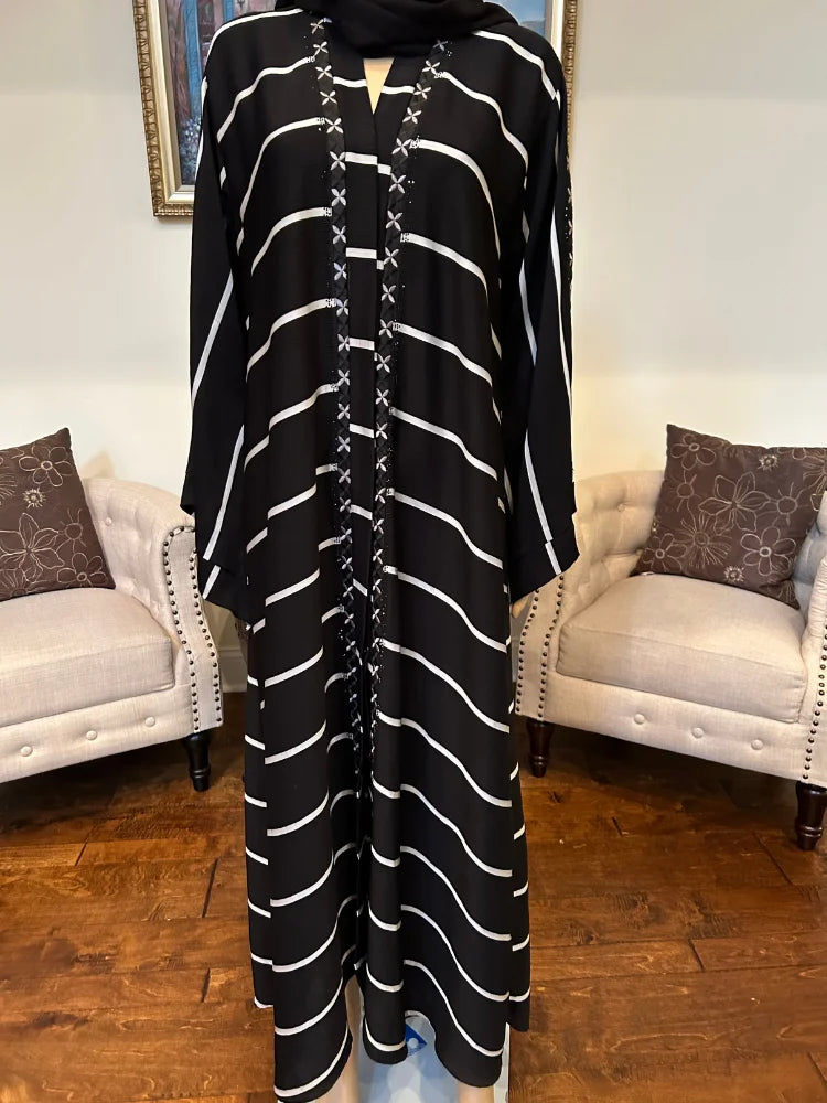 Plain Abaya with Stripes