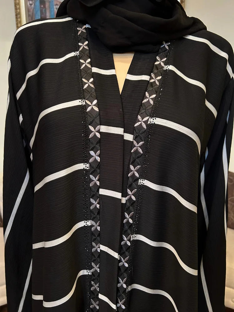 Plain Abaya with Stripes