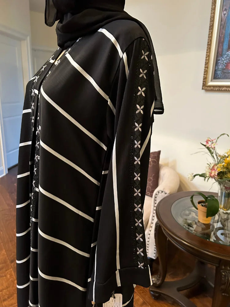 Plain Abaya with Stripes