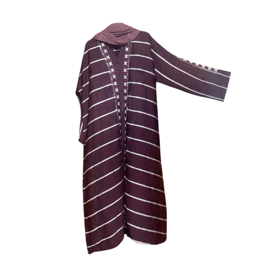 Plain Abaya with Stripes