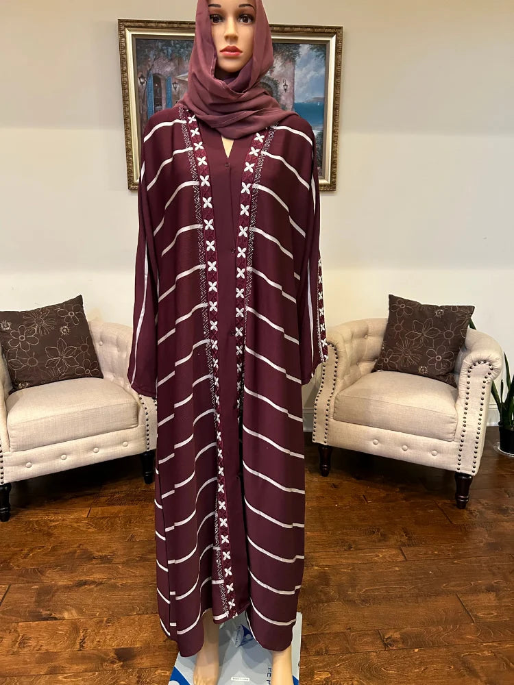 Plain Abaya with Stripes