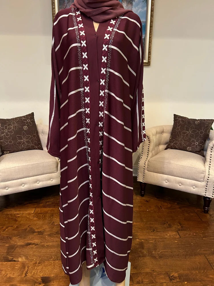 Plain Abaya with Stripes