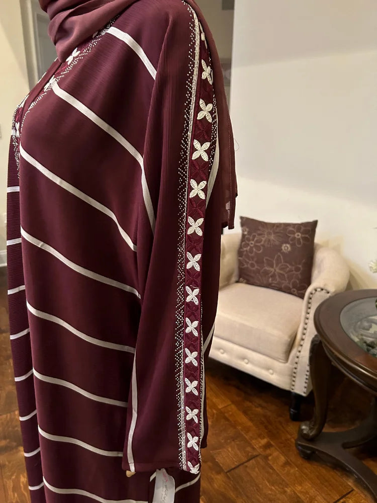 Plain Abaya with Stripes