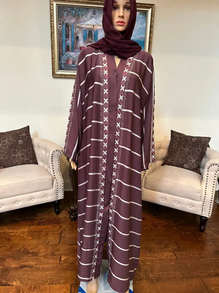 Plain Abaya with Stripes