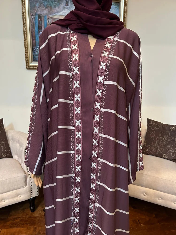 Plain Abaya with Stripes