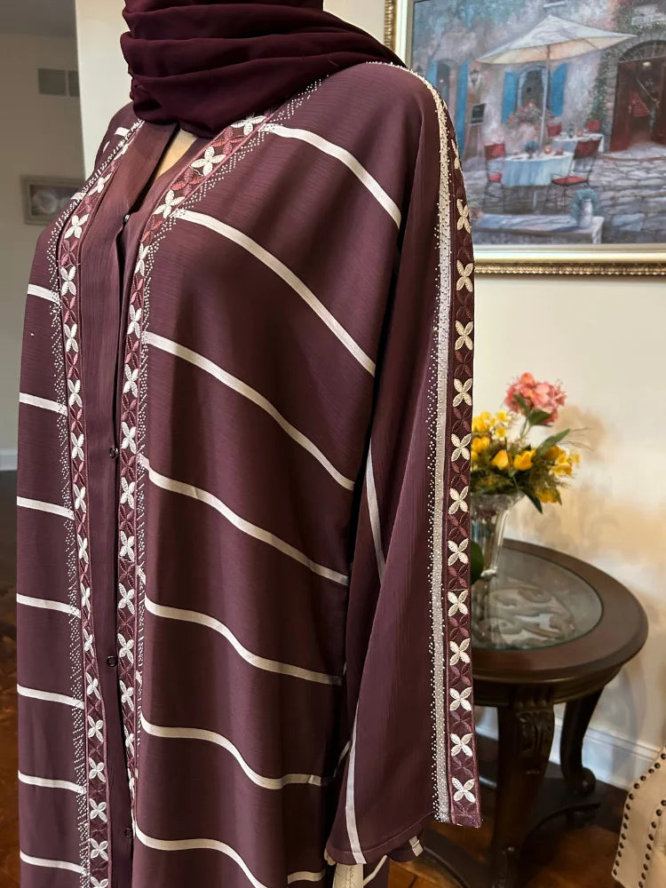 Plain Abaya with Stripes