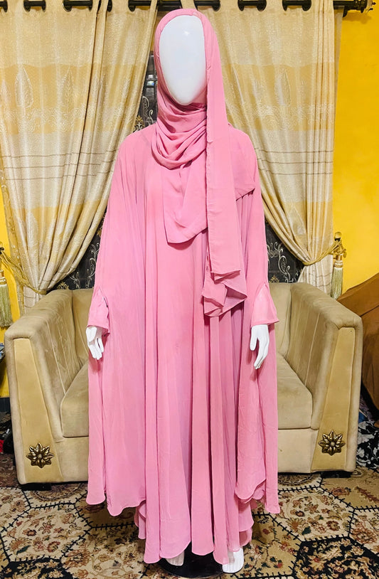 Plain Umbrella georgette Abaya with Gown and Scarf