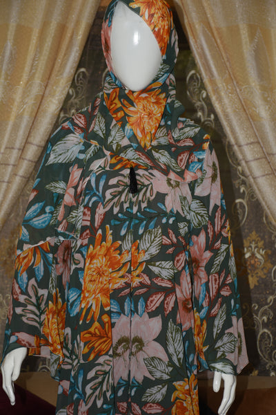 Chiffon printed Straight Abaya with separate upper and inner