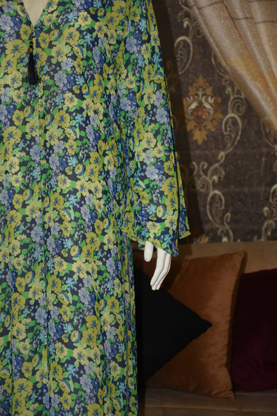 Chiffon printed Straight Abaya with separate upper and inner