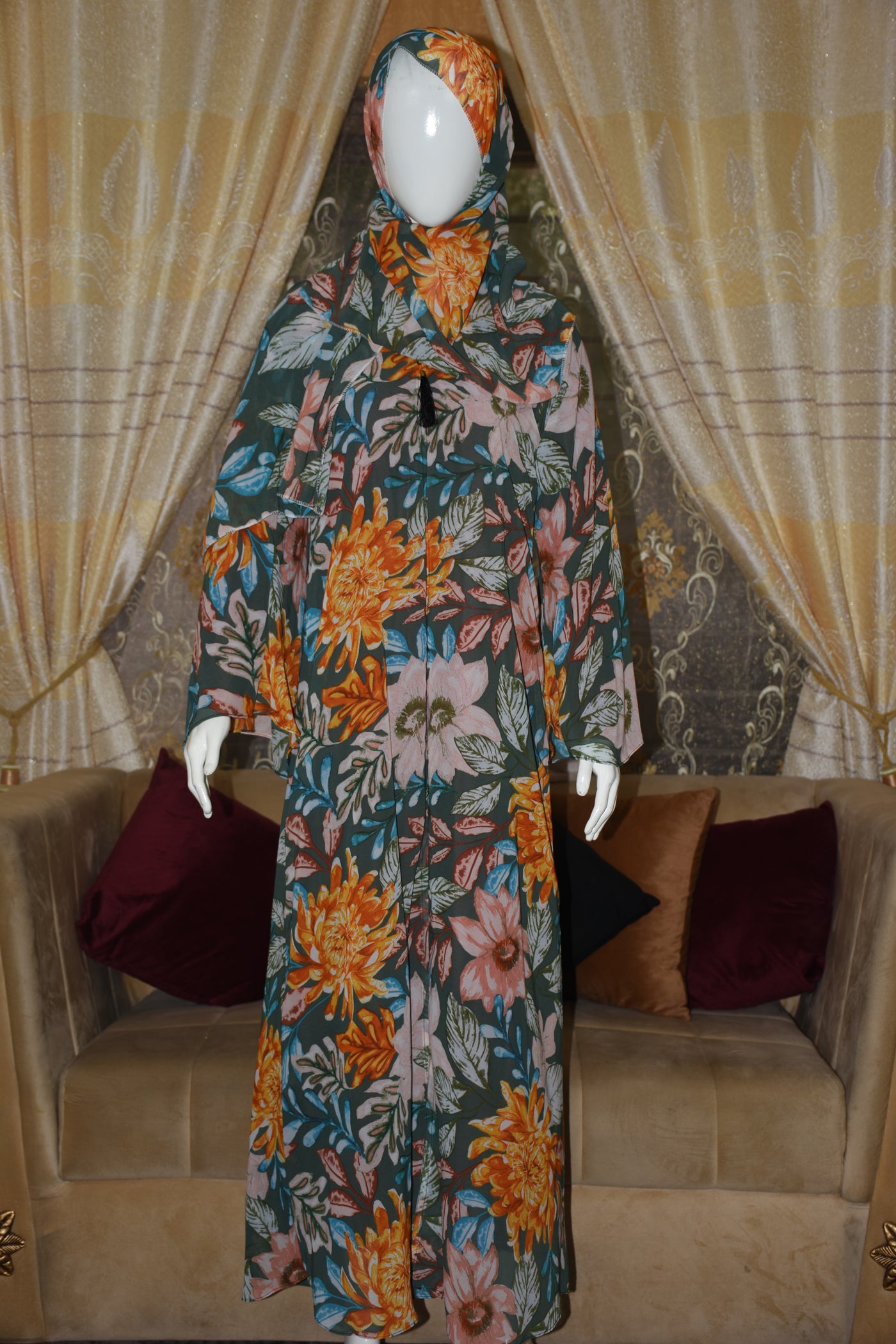 Chiffon printed Straight Abaya with separate upper and inner