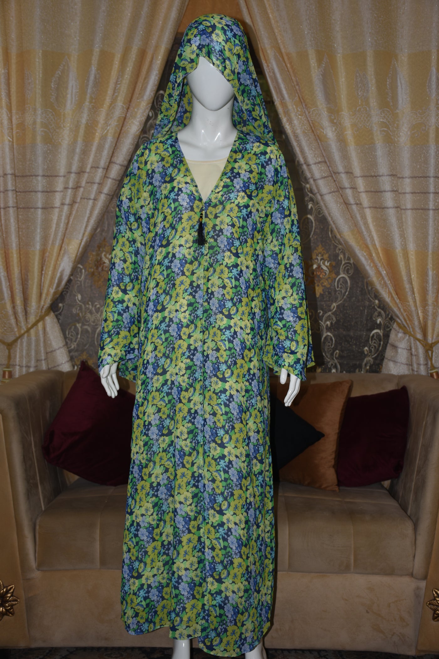Chiffon printed Straight Abaya with separate upper and inner