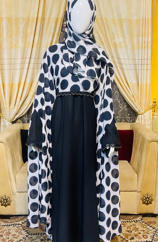 Printed georgette Abaya with Gown  Scarf and Veil
