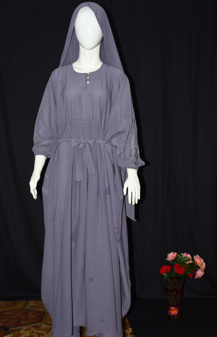 Front plated Abaya with Veil and Scarf