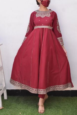 Embroidered charming 2pc cotton frock