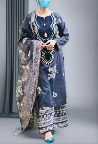 Embroidered Cotton 3pc Suit