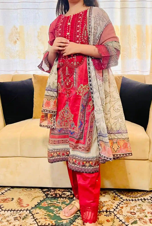 Embroidered Cotton 3pc Suit