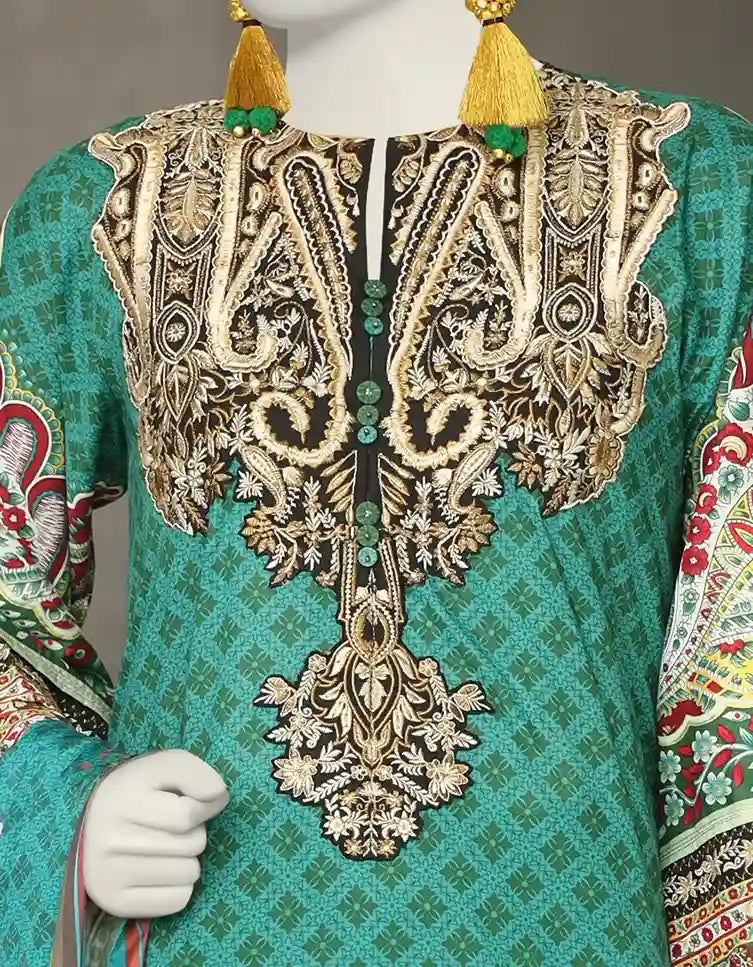 J. Embroidered Printed Lawn 3pc Suit