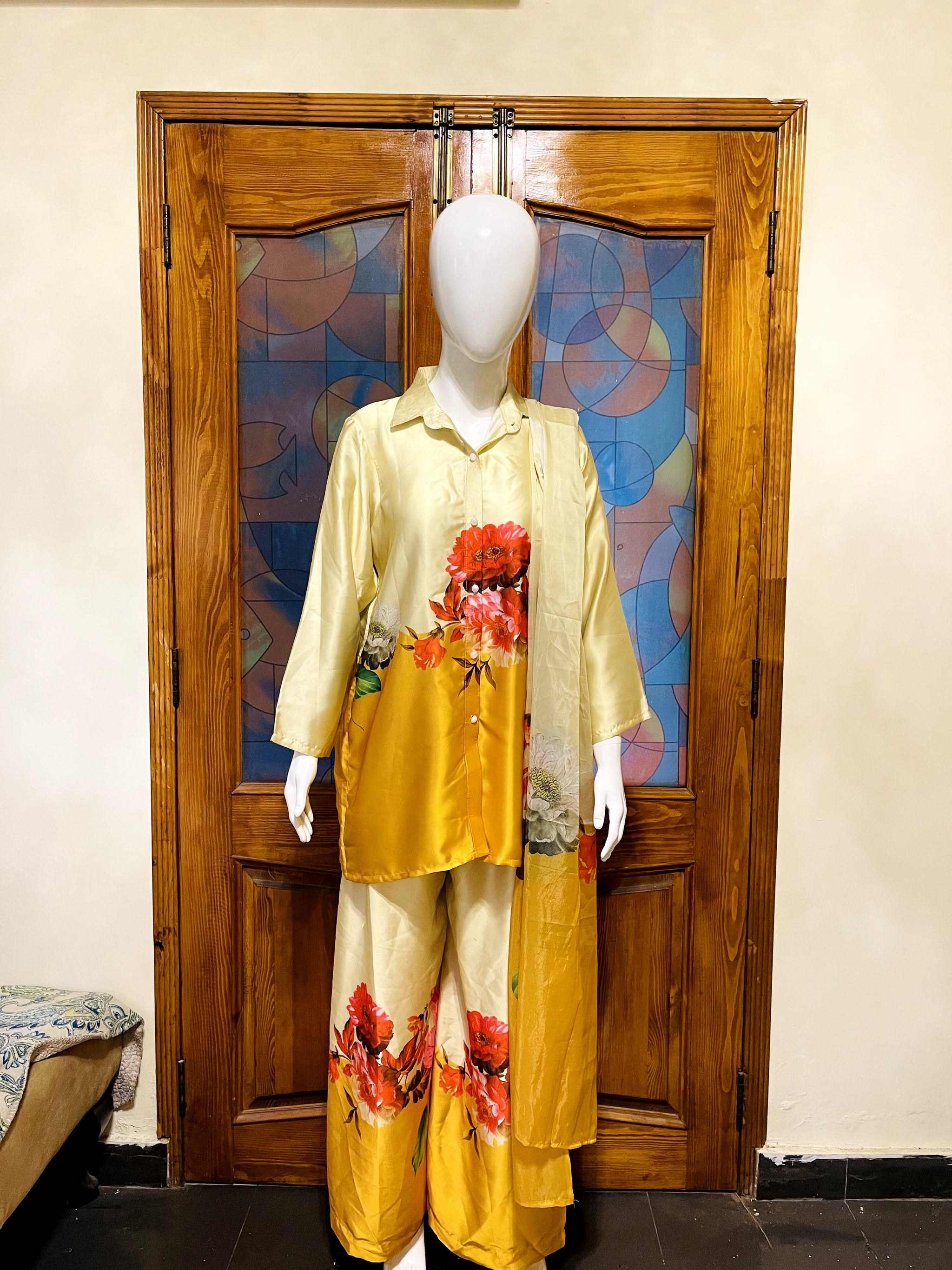 3 pcs Printed Silk Dress