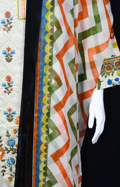 3 pc Embroidered lawn dress with Chiffon Dupatta