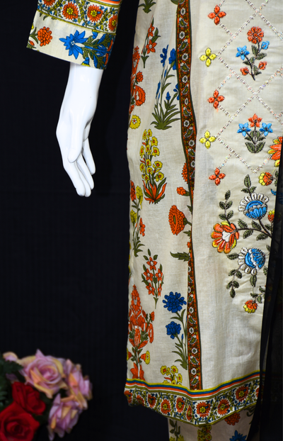 3 pc Embroidered lawn dress with Chiffon Dupatta