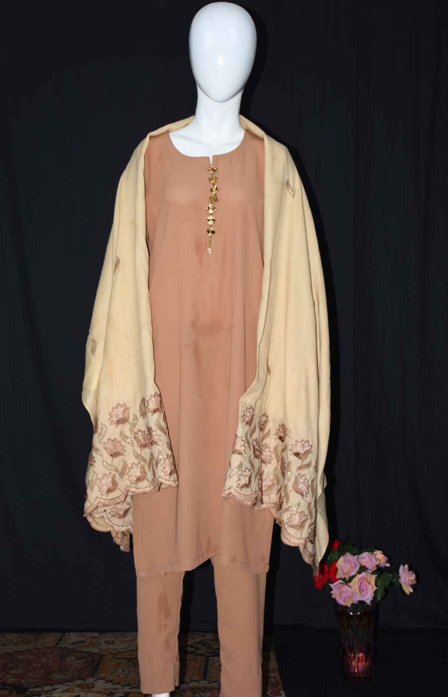 3 pcs Marina dress with woolen cutwork shawl