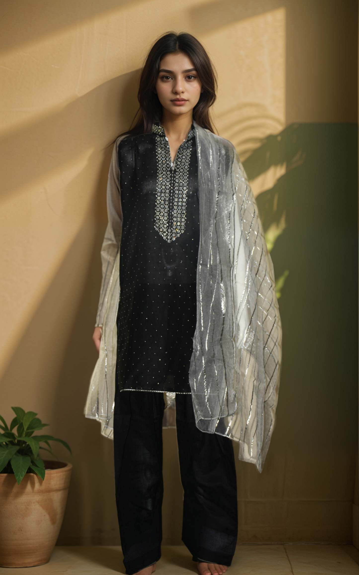 3 pcs cotton dress with Farshi shalwar