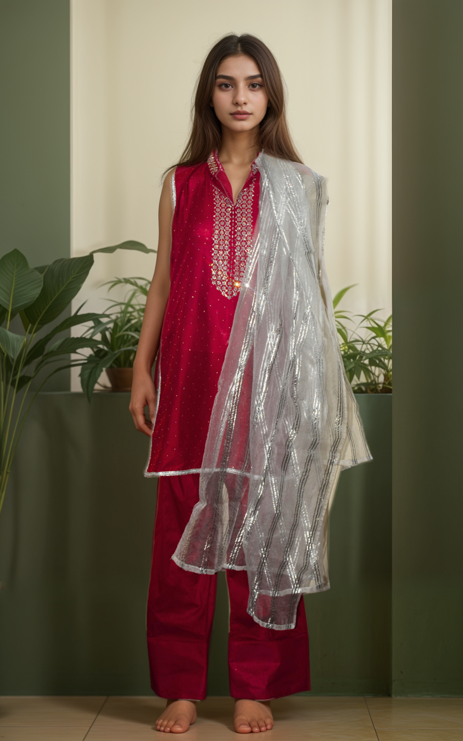 3 pcs cotton dress with Farshi shalwar