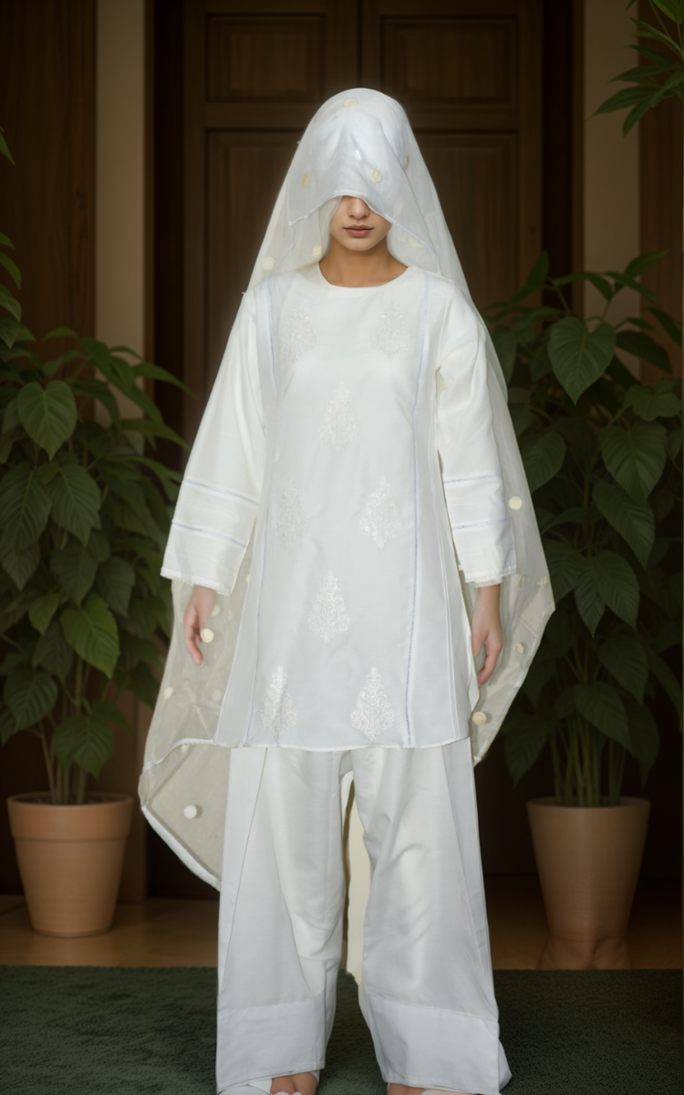 3 pcs cotton dress with Farshi shalwar