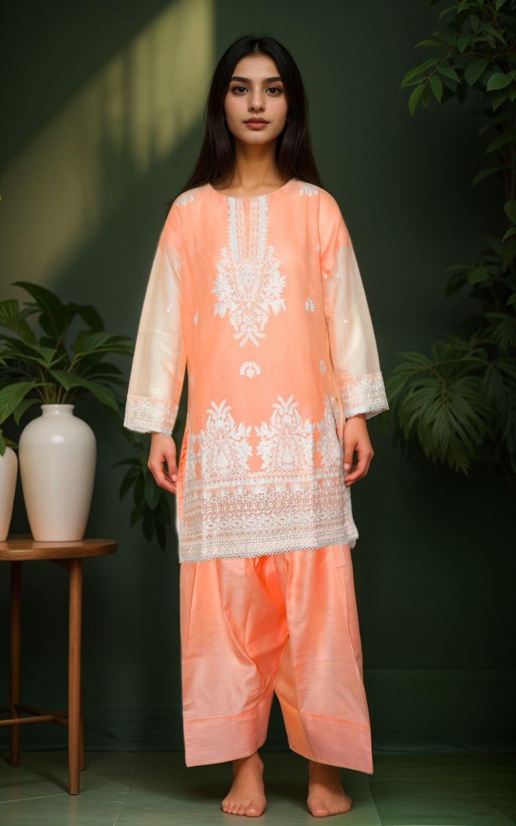 3 pcs cotton dress with Farshi shalwar