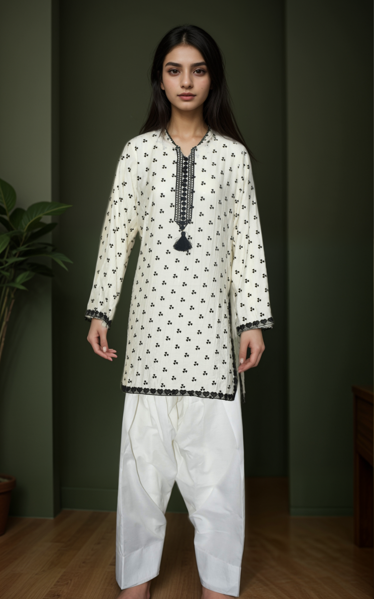 3 pcs cotton dress with Farshi shalwar