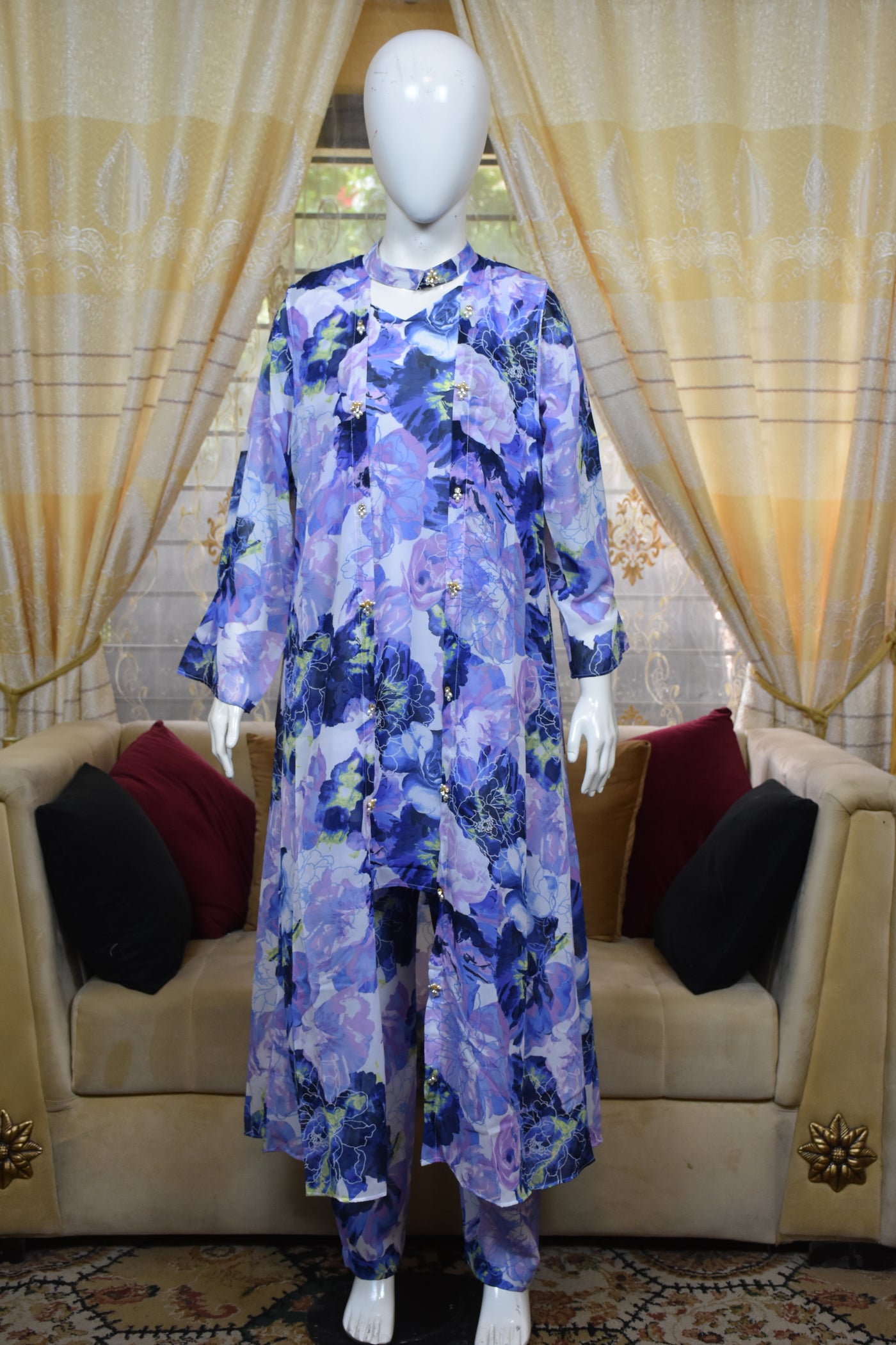 Front open 3 pc Chiffon Gown dress