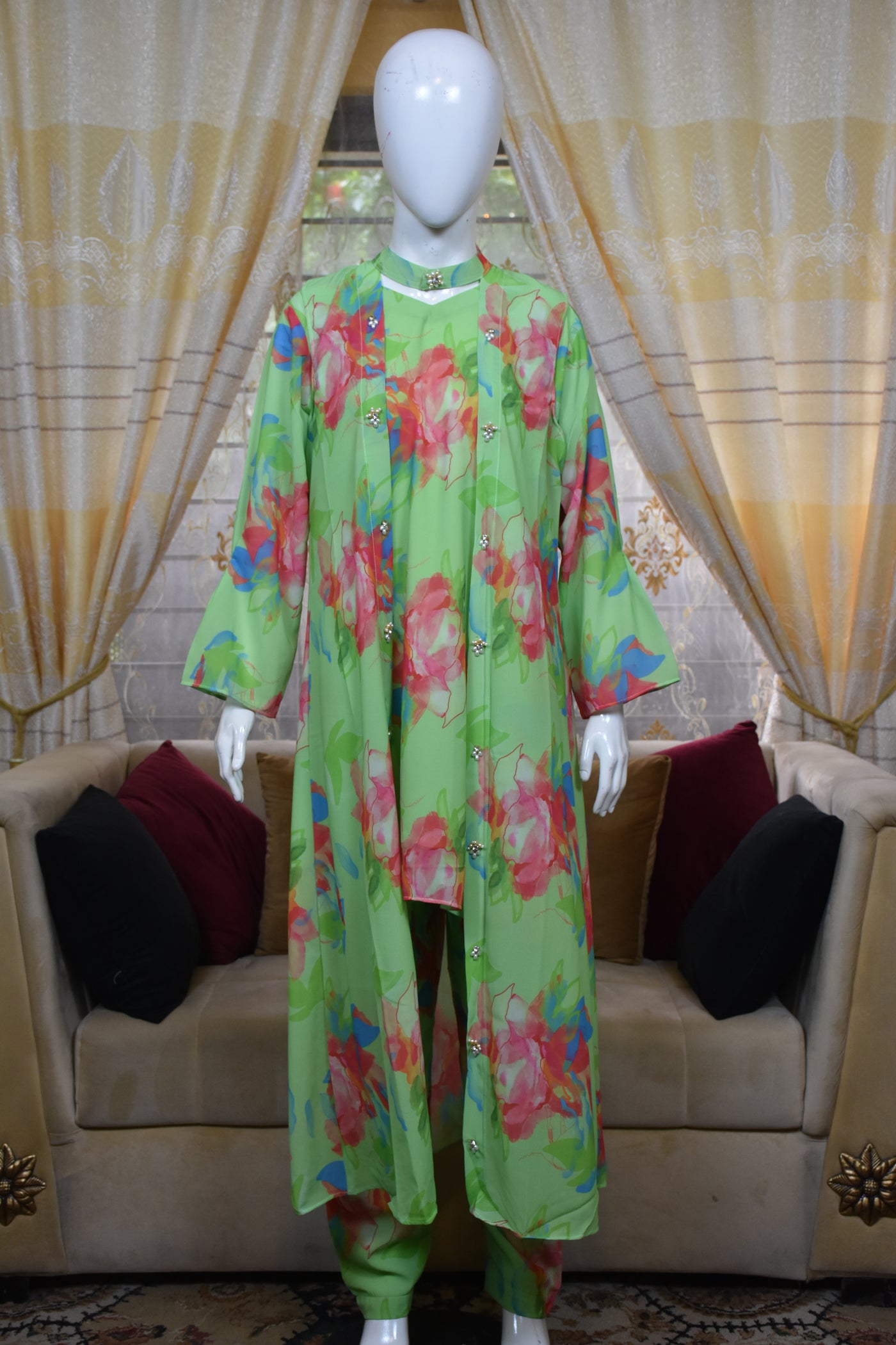 Front open 3 pc Chiffon Gown dress