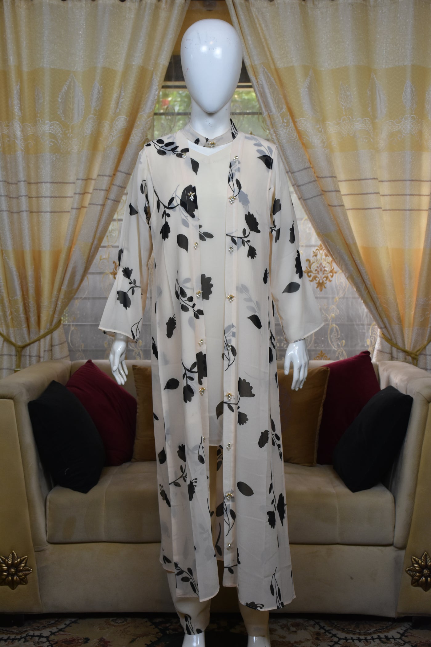 Front open 3 pc Chiffon Gown dress