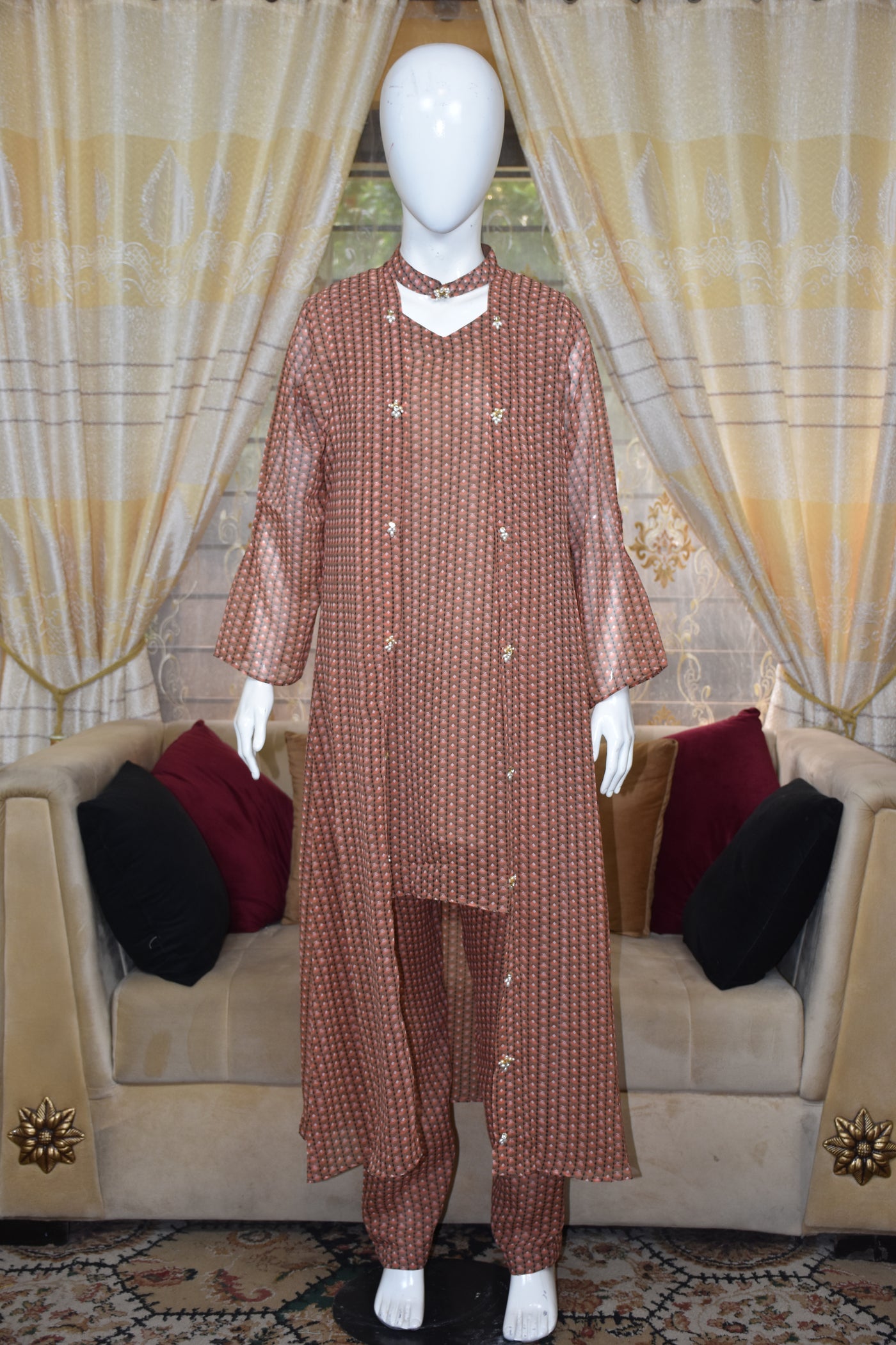 Front open 3 pc Chiffon Gown dress