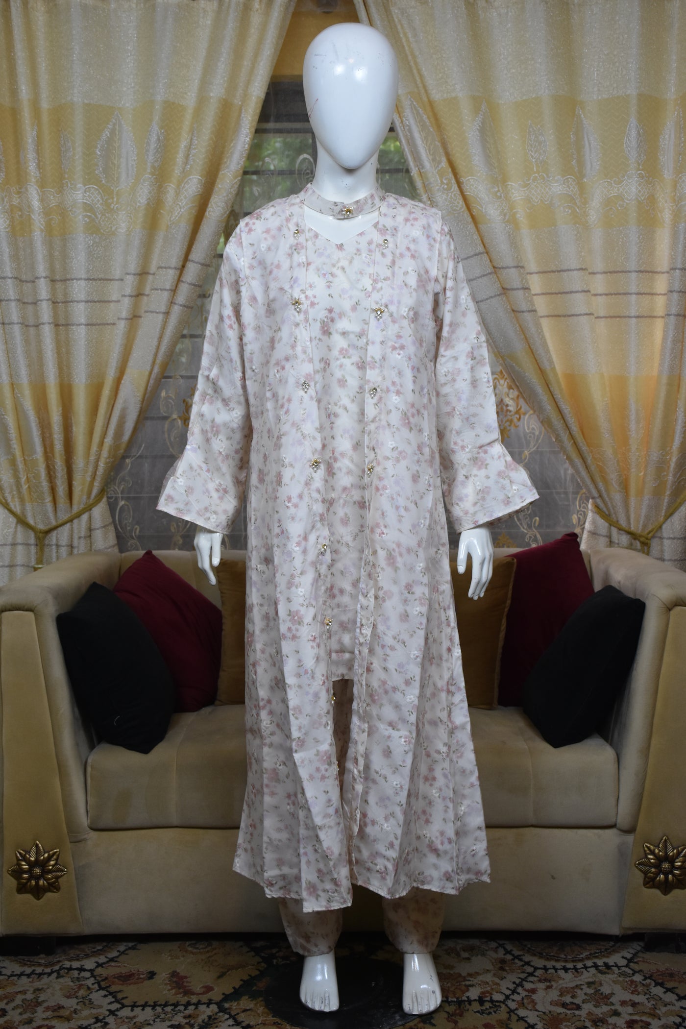 Front open 3 pc Net Chiffon Gown dress