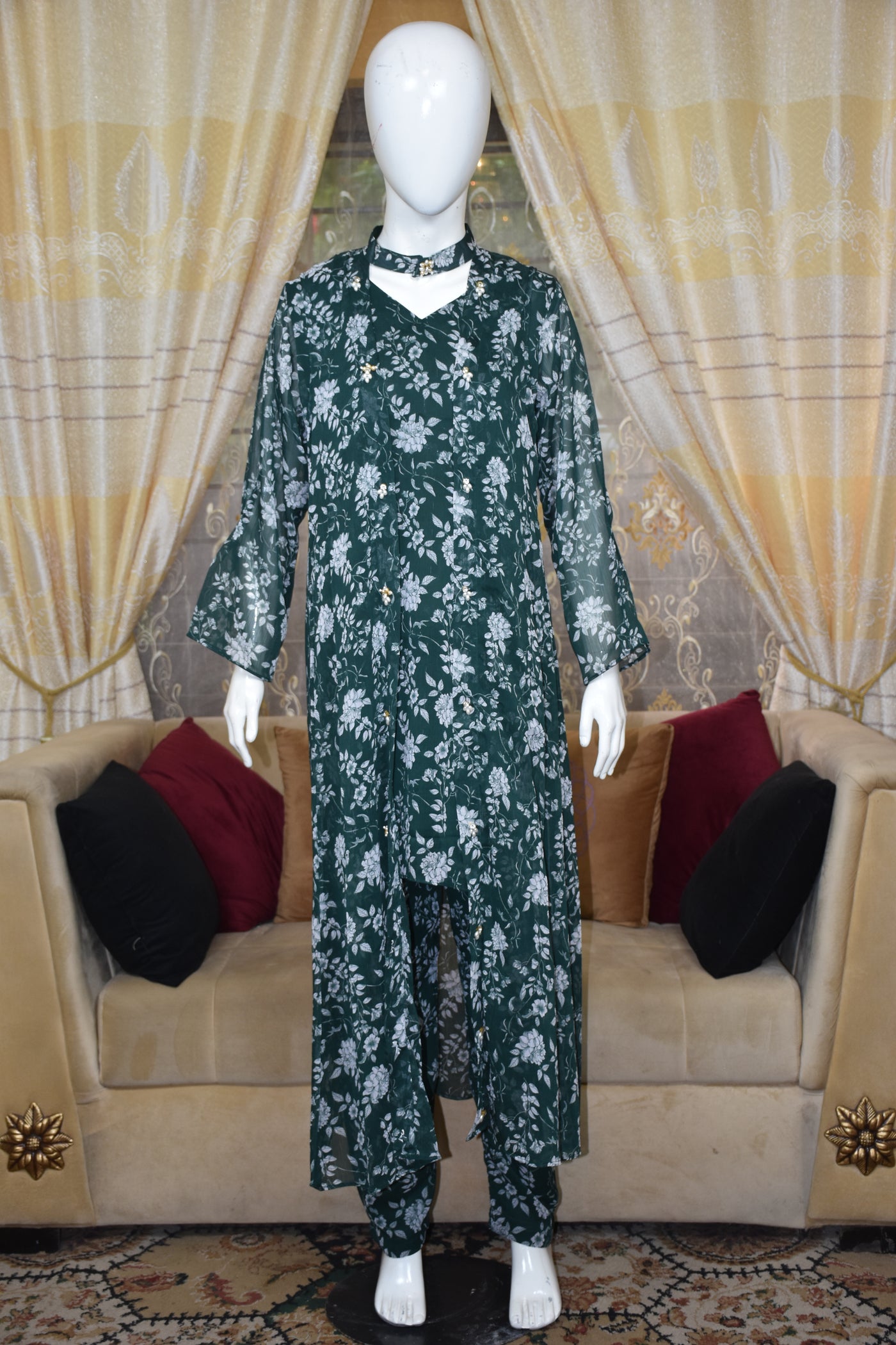 Front open 3 pc Chiffon Gown dress