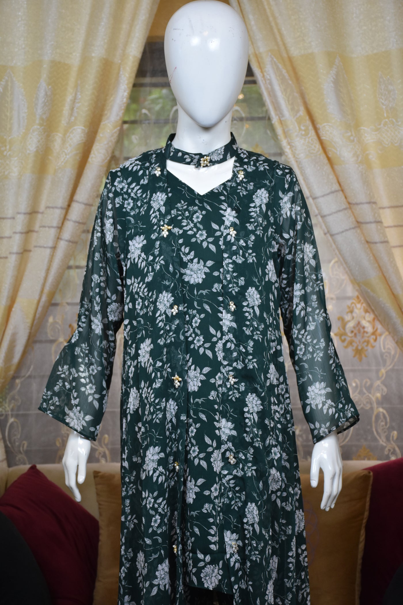 Front open 3 pc Chiffon Gown dress