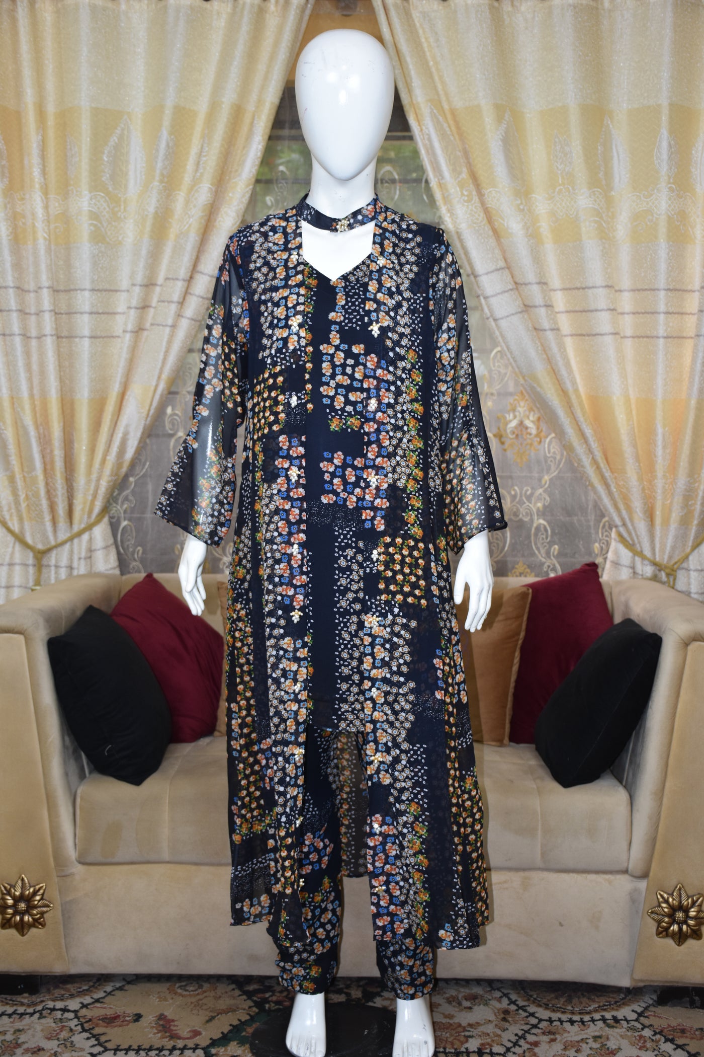 Front open 3 pc Chiffon Gown dress