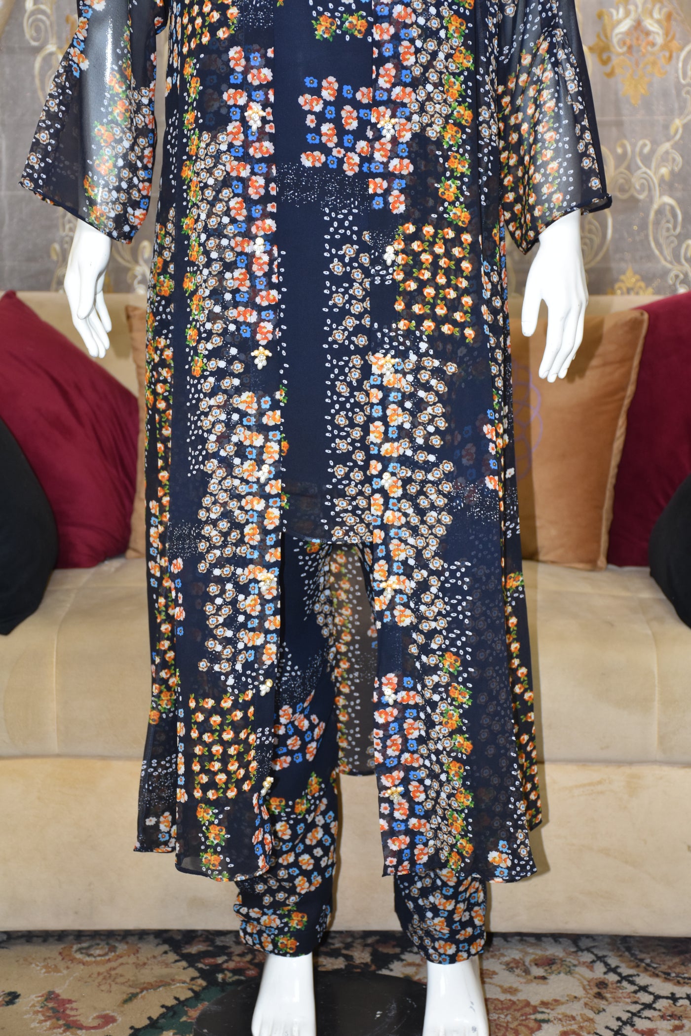 Front open 3 pc Chiffon Gown dress