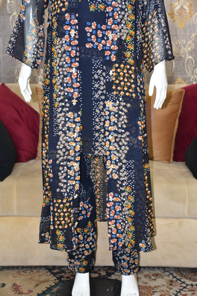Front open 3 pc Chiffon Gown dress