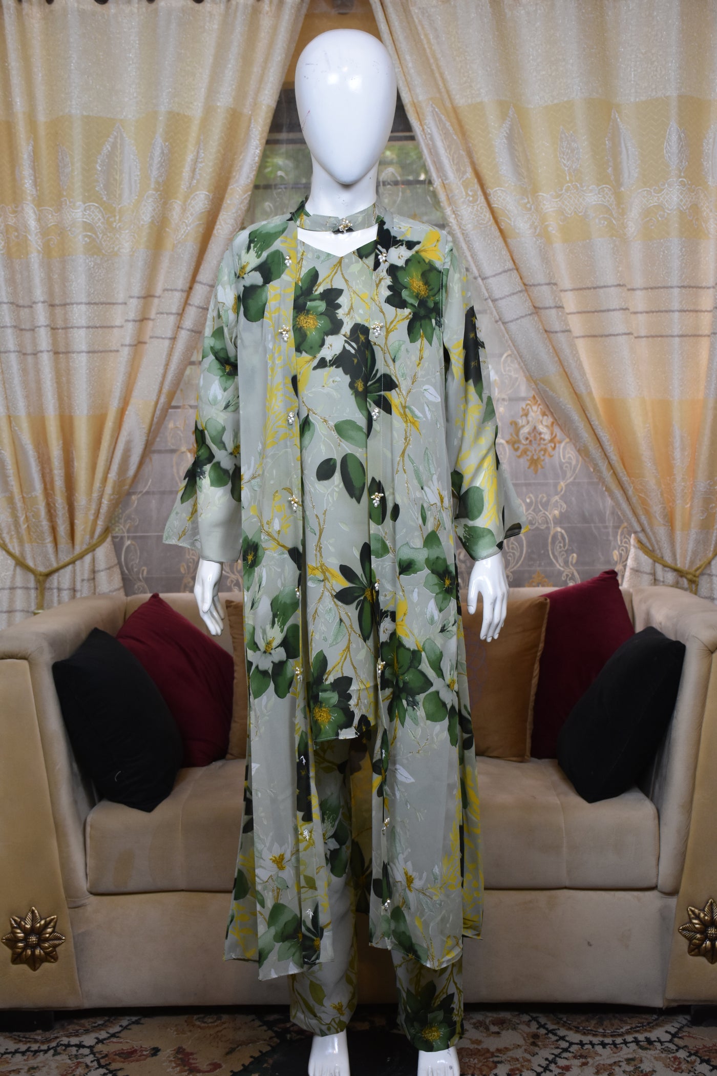 Front open 3 pc Chiffon Gown dress