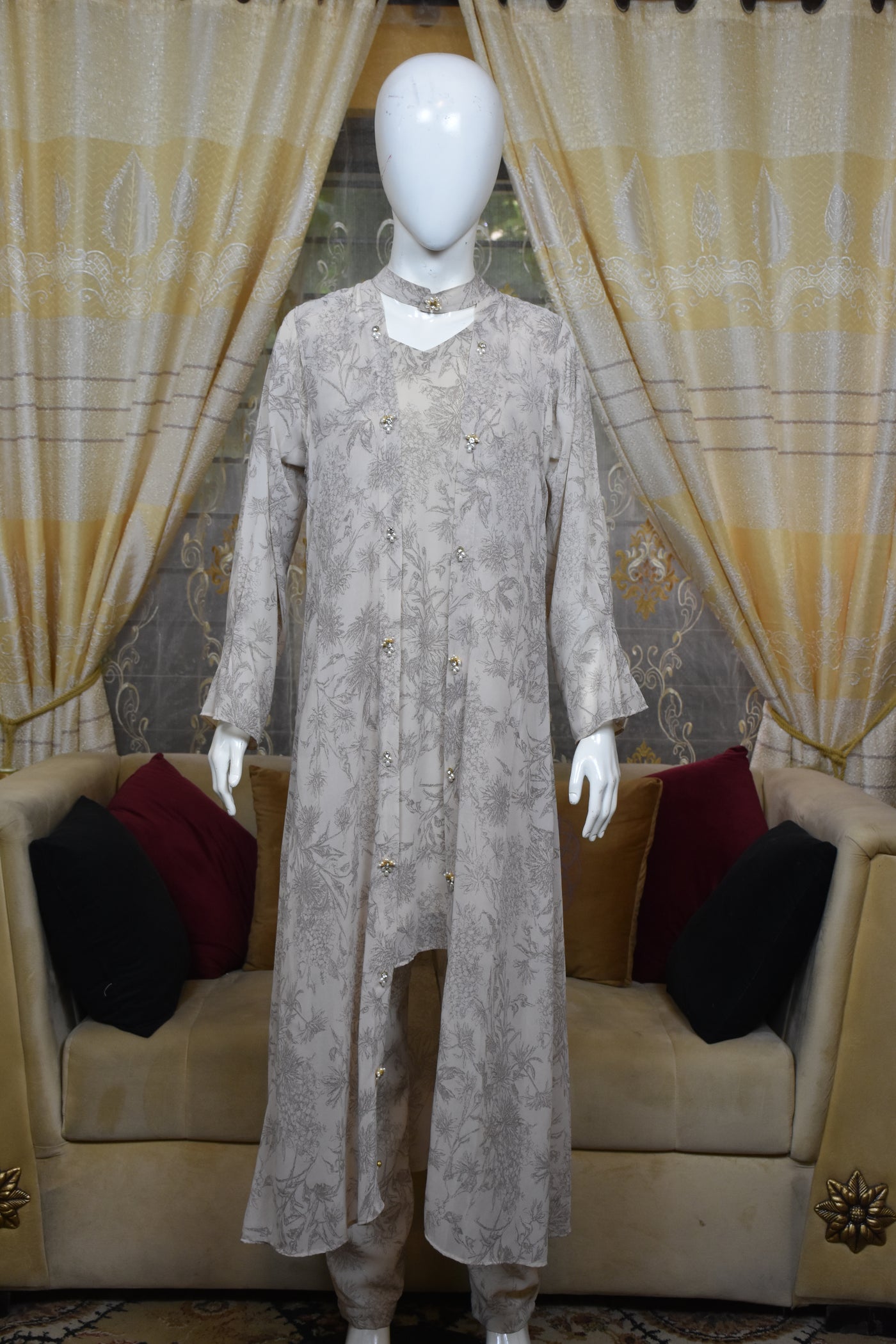 Front open 3 pc Chiffon Gown dress
